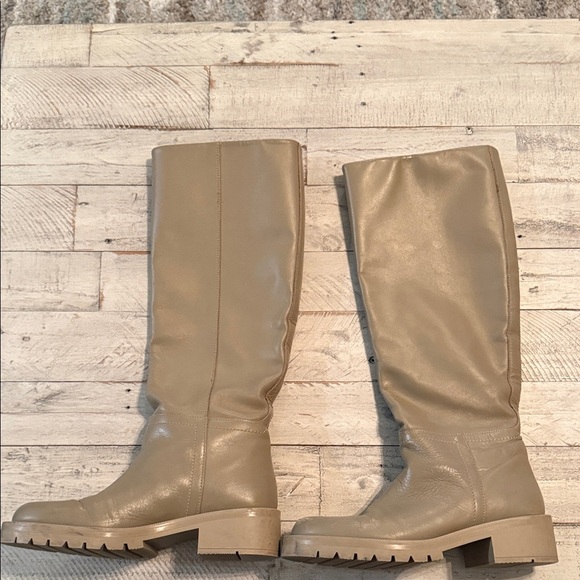 Zara Beige Chunky Knee High Leather Boots Size 6.5/37 Cabincore Cozy Minimalist - Picture 1 of 12